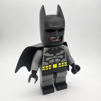 Front view of oversized Batman-inspired brick-style collector display figure